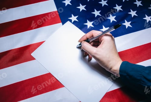Preview: Elections In The Usa. Woman Putting Tick On The Paper For Vote. Political Changes In The Country