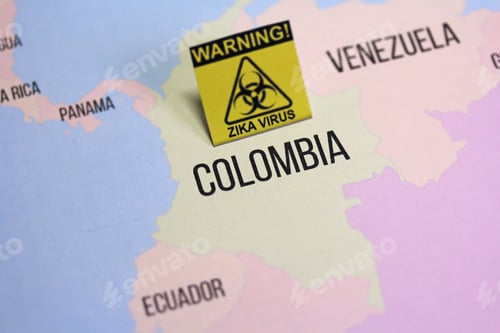 Preview: Colombia Map With Zika Virus Biohazard Warning Sign
