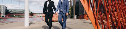 Preview: Newlywed Stylish Gay Couple On Their Happy Wedding Day. Equality Concept.