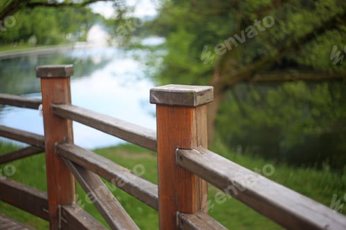 Preview: Brown Wooden Fence Closed Up In The Park