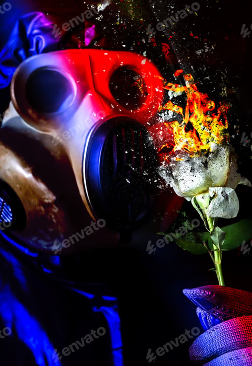 Preview: Man In The Gas Mask Holding Flower. Radiation Influence. Environmental Pollution. Chernobyl