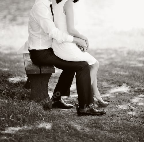 Preview: Happy Just Married Couple. Wedding Picture In Black And White.