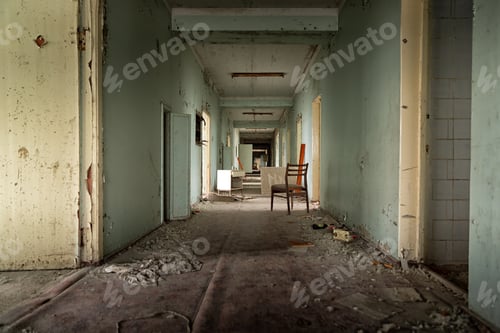Preview: Abandoned Corridor In Pripyat Hospital, Chernobyl Exclusion Zone 2019 Angle Shot