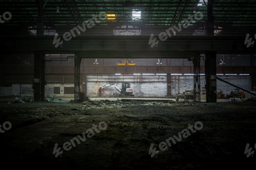 Preview: Large Industrial Interior With Bulldozer Inside Of It