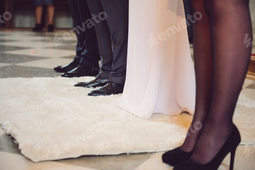 Preview: Bride And Groom Standing On Carpet At Church