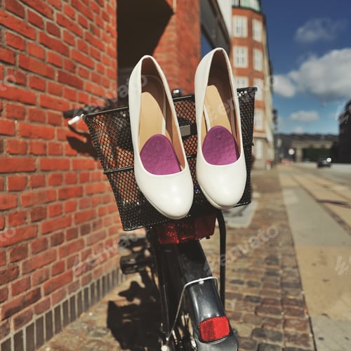 Preview: Bridal Shoes On Bicycle At Street Of Copenhagen, Denmark