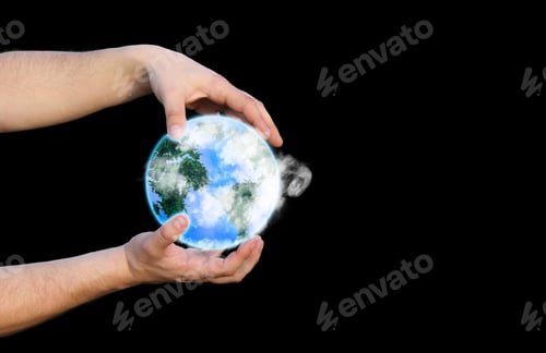Preview: Man Holding Planet Earth In Hands. Eco-Friendly Concept. Environment Protection. Save Nature Idea