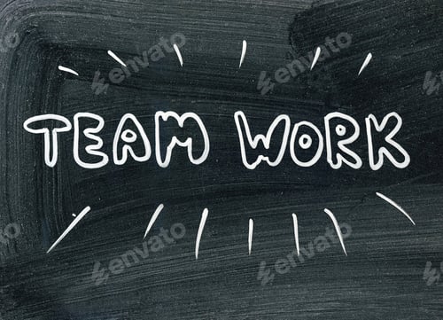 Preview: Teamwork Lettering With Chalk On The Blackboard