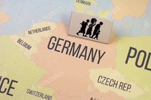 Preview: Germany Map With Refugees Sign Closed Up