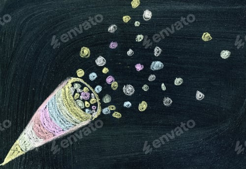 Preview: Confetti Colorful Chalk Drawing On The Blackboard