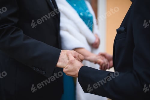 Preview: Man Holding Hands Of Bride And Groom At Wedding Party