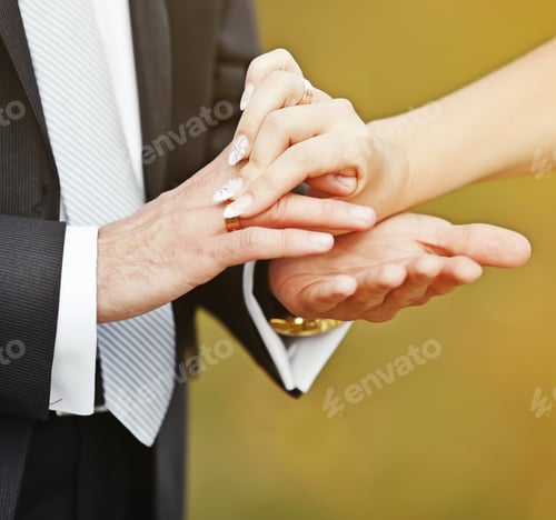 Preview: Marry Me Today And Everyday. Newlywed Couple Holding Hands, Wedding Picture.