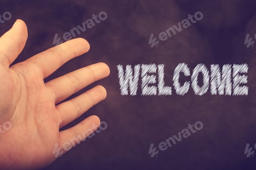 Preview: Hand Making A Welcome Gesture On A Dark Background
