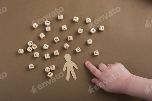 Preview: Letter Cubes Of Made Of Wood And Man Figurine