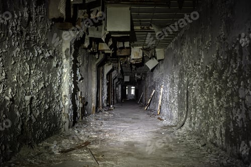 Preview: Abandoned Corridor In Pripyat, Chernobyl Exclusion Zone 2019 Angle Shot