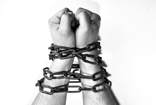 Preview: Hands In Old Rusty Chains. Man In The Trap. Slave Concept.