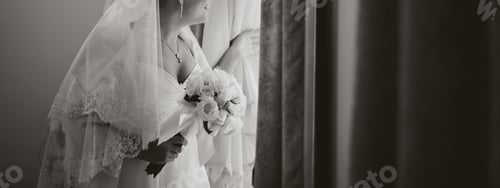 Preview: Portrait Of Beautiful Bride Wearing Wedding Dress.