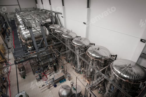 Preview: Industrial Interior Of An Alcohol Factory With Silos