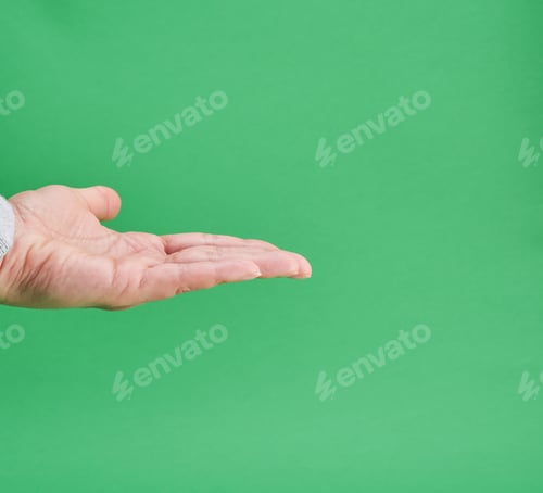 Preview: Open Female Hand, Gesture Of Holding The Subject, Green Background