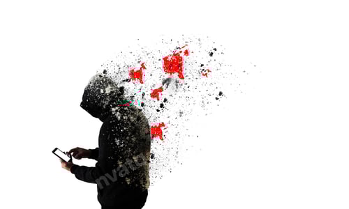 Preview: Man In Hoodie Is Looking In The Phone. Red Dislikes. Social Networking Addiction. Virtual