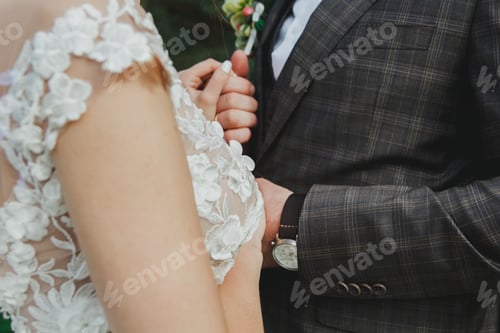 Preview: Beautiful Wedding Couple Holding Hands. It'S Such An Exciting Moment. Vintage Wedding Dress And