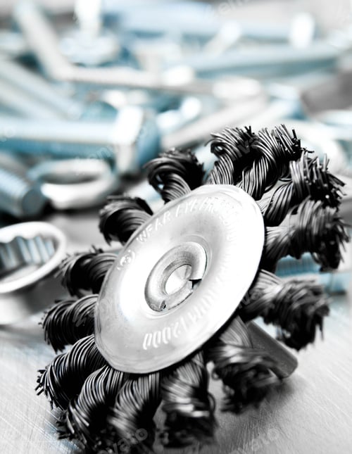Preview: Metal Tools. Metal Style. Grinding Circle And Other Tools On The Scratched Metal Background.