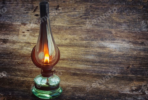 Preview: Vintage Glowing Lantern On Wooden Background, Low Key