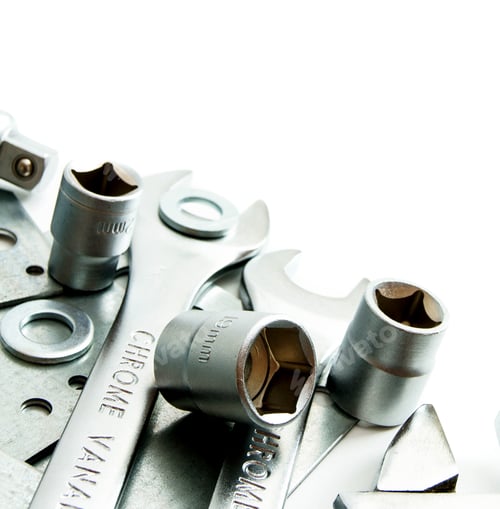 Preview: Metal Working Tools. Metalwork. Spanner, Ingot And Others Tools On White Background.