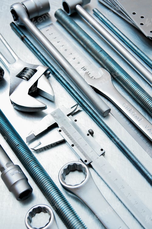 Preview: Metal Working Tools. Metal Style. Metal Tools On The Scratched Metal Background.