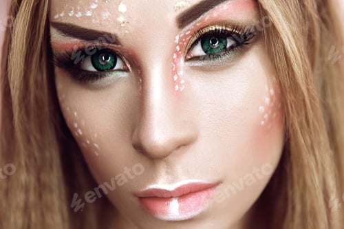 Preview: Young Attractive Cute Girl With An Unusual Make-Up Of Wild Deer