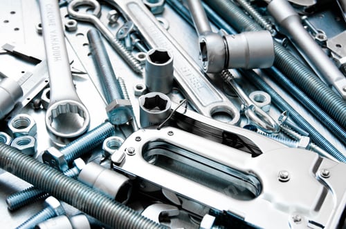 Preview: Metal Tools. Metal Style. Many Metal Tools On The Scratched Metal Background.