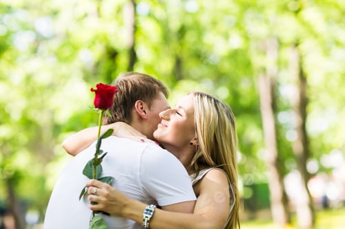 Preview: Romantic Happy Couple In Love On Nature. Man And Woman Kissing In Summer Park.