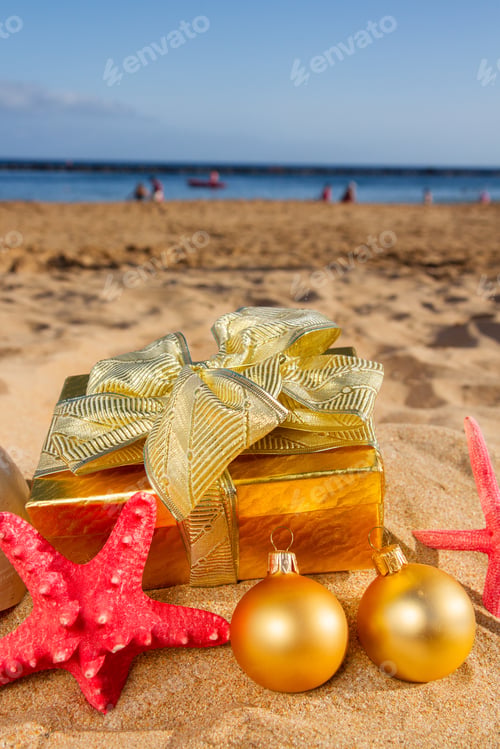 Preview: Christmas Gifts With Starfish On Sunny Beach