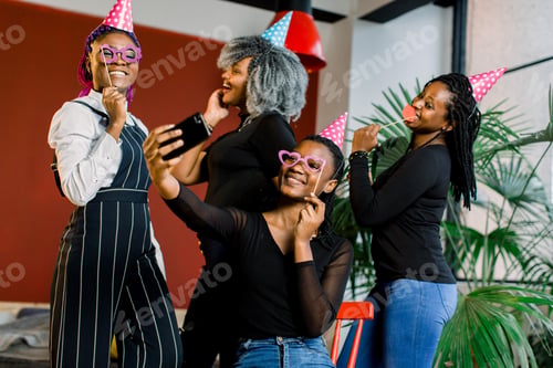 Preview: African American Girls Celebrate Their Friend'S Birthday, Happy, Laugh And Doing Selfi