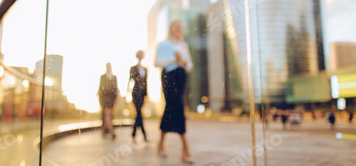 Preview: Gladden Businesswoman Going With Blue Document Case And Employees Background, . Concept Of Blonde