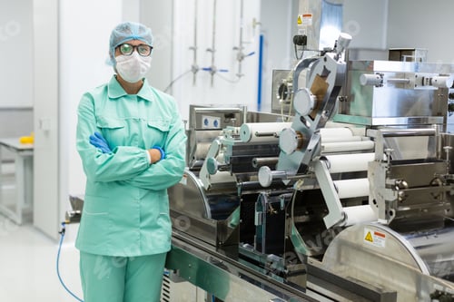 Preview: Scientist In Blue Suit Is Standing Near Manufacture Machine