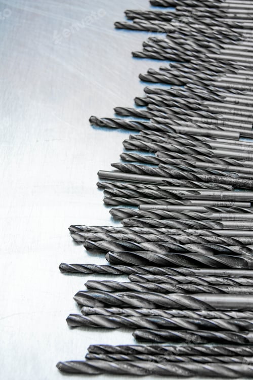 Preview: Metal Tools. Metal Style. Drills On The Scratched Metal Background.