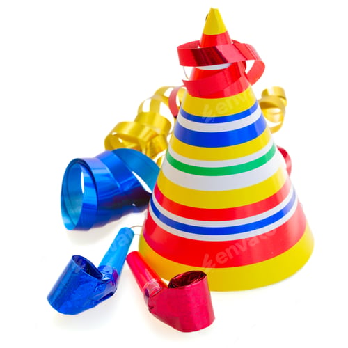 Preview: Party Decoration - Cap, Whistle And Curling Paper Isolated On White Background
