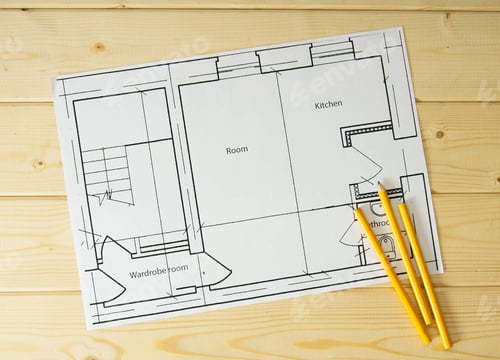Preview: Planning Of Construction Of The House. Repair Work. Drawings For Building And Pencils On Wooden