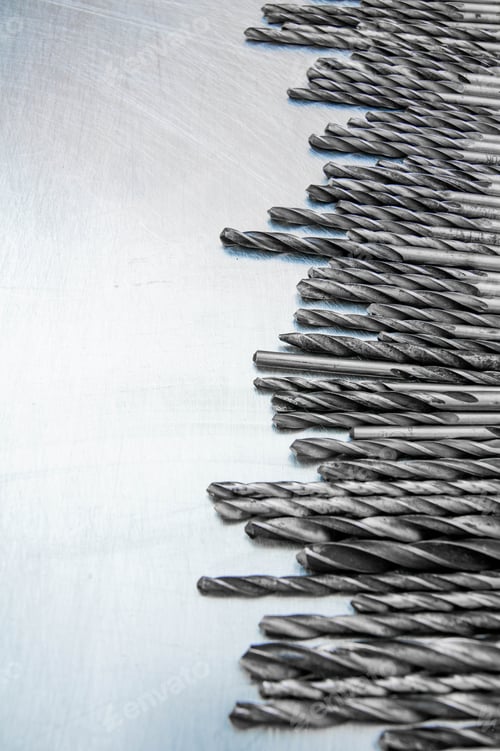 Preview: Metal Tools. Metal Style. Drills On The Scratched Metal Background.