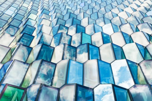 Preview: Reykjavik, Iceland - August, 28, 2015: Glass Facade Of The Harpa Concert Hall In Reykjavik, Iceland