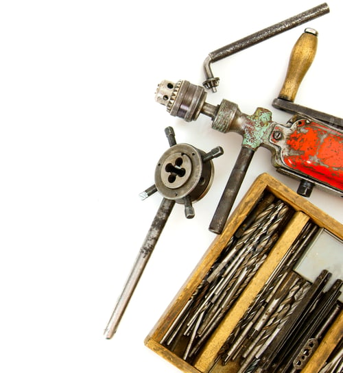 Preview: Old Working Tools. Vintage Working Tools ( Drill And More) On White Background.