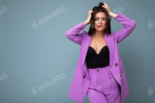 Preview: Young Brunette Woman Sexy Nice-Looking Attractive Charming Elegant Fashionable Serious Isolated