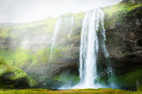 Preview: Seljalandsfoss Waterfall In Iceland. Beautiful Summer Landscape