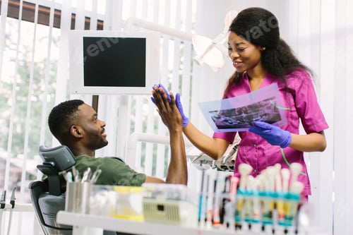 Preview: Dentisry Concept, Healthcare, Oral And Teeth Care. Happy Young Beautiful African Woman Dentist