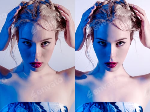 Preview: Cute Young Woman In Navy Blue Dress Holding Bird Cage, Spring Tender Fashion Studio Shot