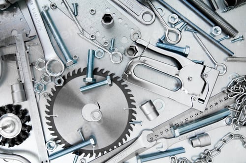 Preview: Metal Tools. Metal Style. Many Metal Tools On The Scratched Metal Background.