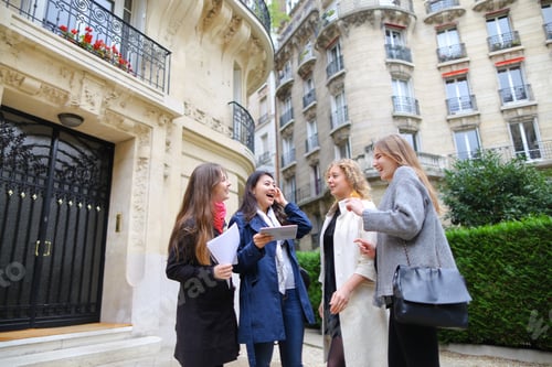 Preview: Female Professor Talking With New Students In Near University Building. Concept Of Educational