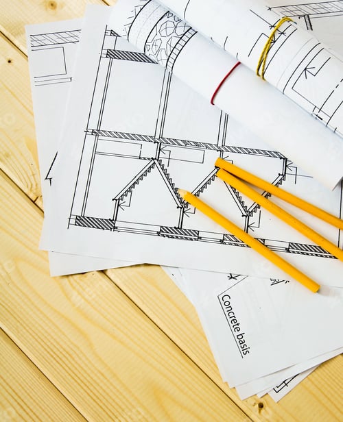 Preview: We Build A Building. House Construction. Many Drawings For Building And Pencils On A Wooden