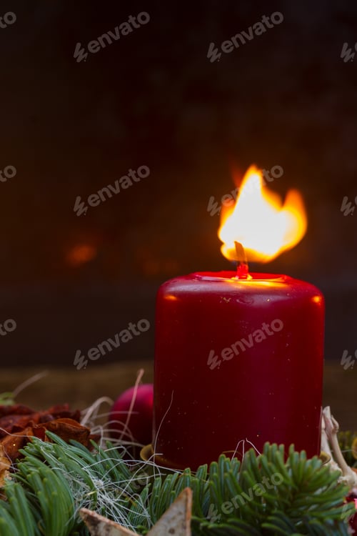 Preview: Evergreen Fir Tree Advent Garland With One Burning Candle